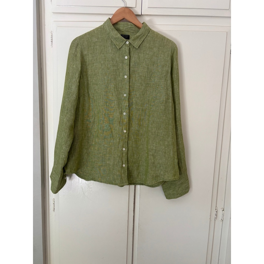 J.Crew Baird McNutt Irish Linen Perfect Shirt Green Button Down 14 Long Sleeve
